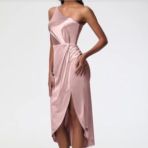 NWOT Rose One Shoulder Tea Length Sheath/Column Satin Bridesmaid Dress (XL)